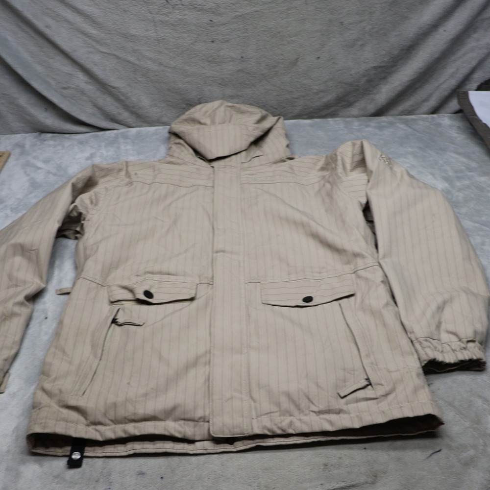 686 Jacket Mens Large Beige Striped InfiDry Waterproof Full Zip Hooded Ski Snow